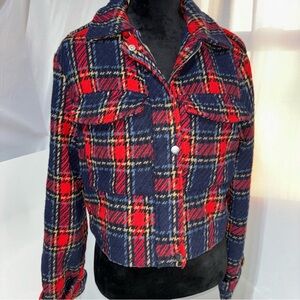 Me Jane Red Plaid Cropped Jacket Coat Size XL